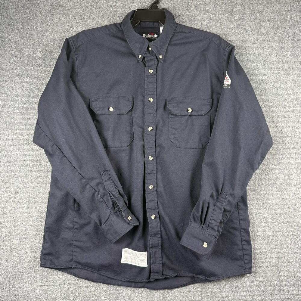 Bulwark UltraSoft FR Flame Resistant Work Shirt Mens XL RG Navy Blue 2 Pocket